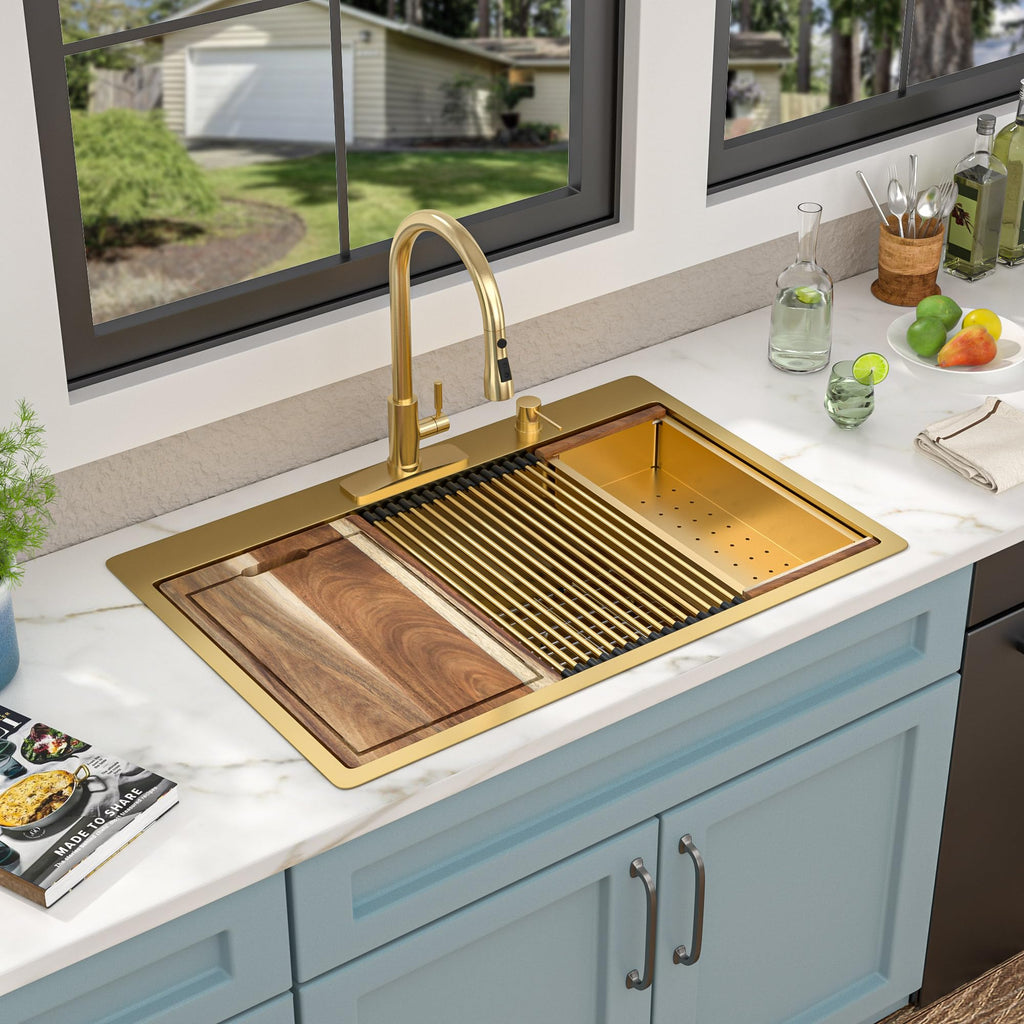 33"x22" Gold Drop Sink Ledge Workstation