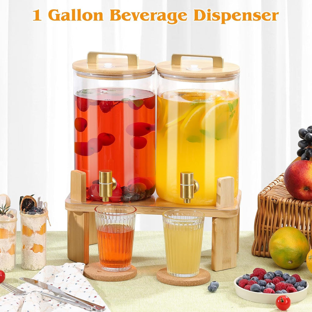 Gallon , Drink Dispensers for Parties, Lemonade Dispenser with Airtight Valve and Stainless Steel Spigot - Set of 2