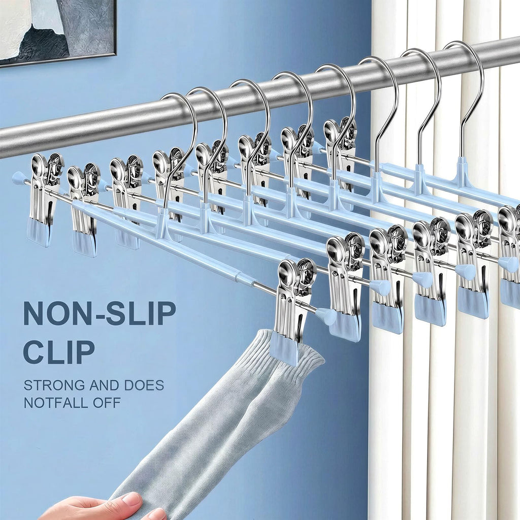 Pants Hangers with Clips for Women 50 Pack, 12Inch Adjustable Heavy Duty Skirt Hangers, Space Saving Non-Slip Shorts