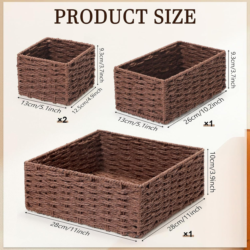 Paper Rope Bathroom Woven Basket Organizer Set of 4 Rustic Bathroom Decor Storage Baskets for Countertop Shelf Closet
