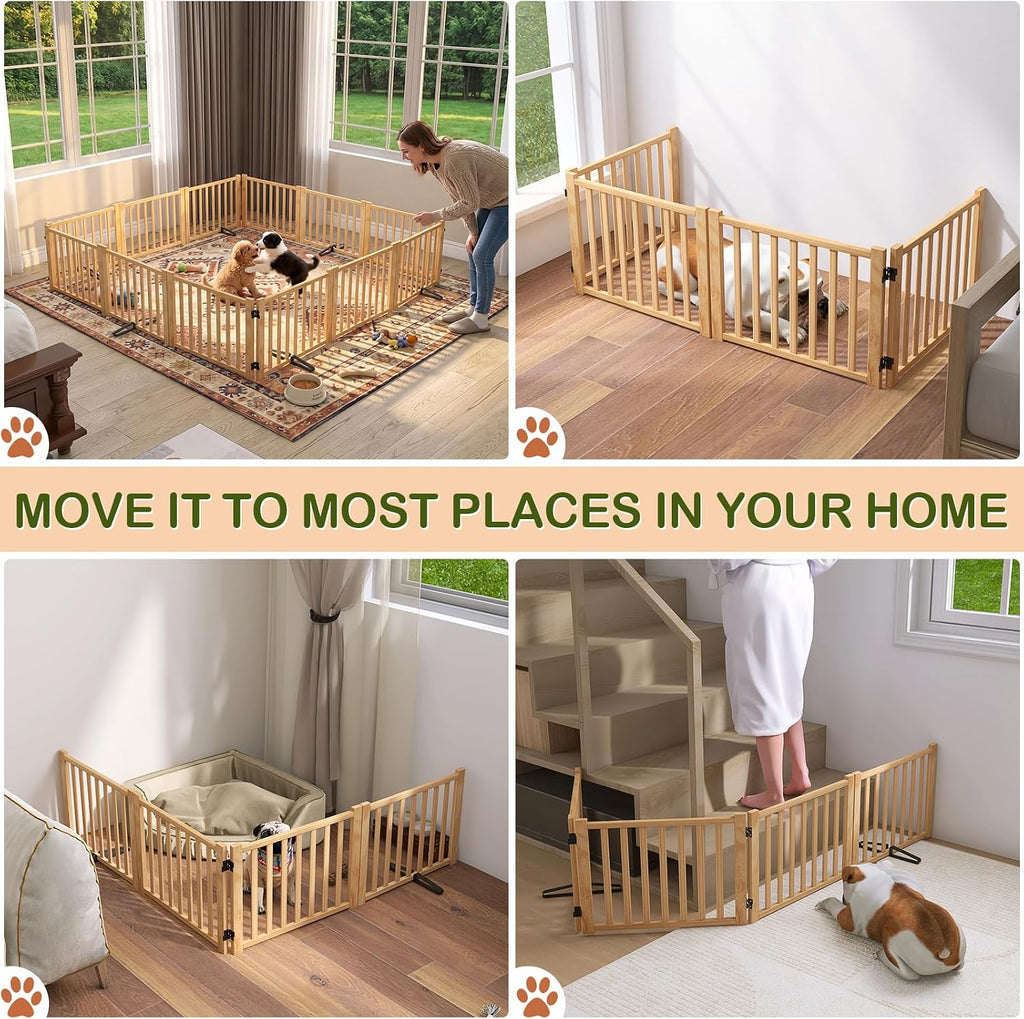 Wooden Freestanding Dog Gate Indoor - 16.9" H 4 Panels