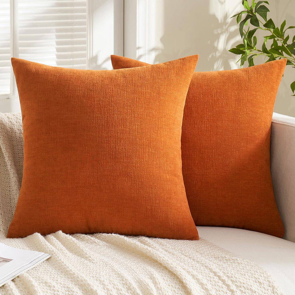 Fall Orange Chenille Couch Throw Pillow Covers, 20x20