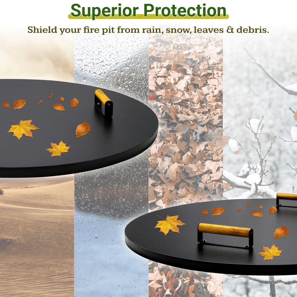 22" Round Fire Pit Lid - Powder Coated Fire Pit Cover Round Metal
