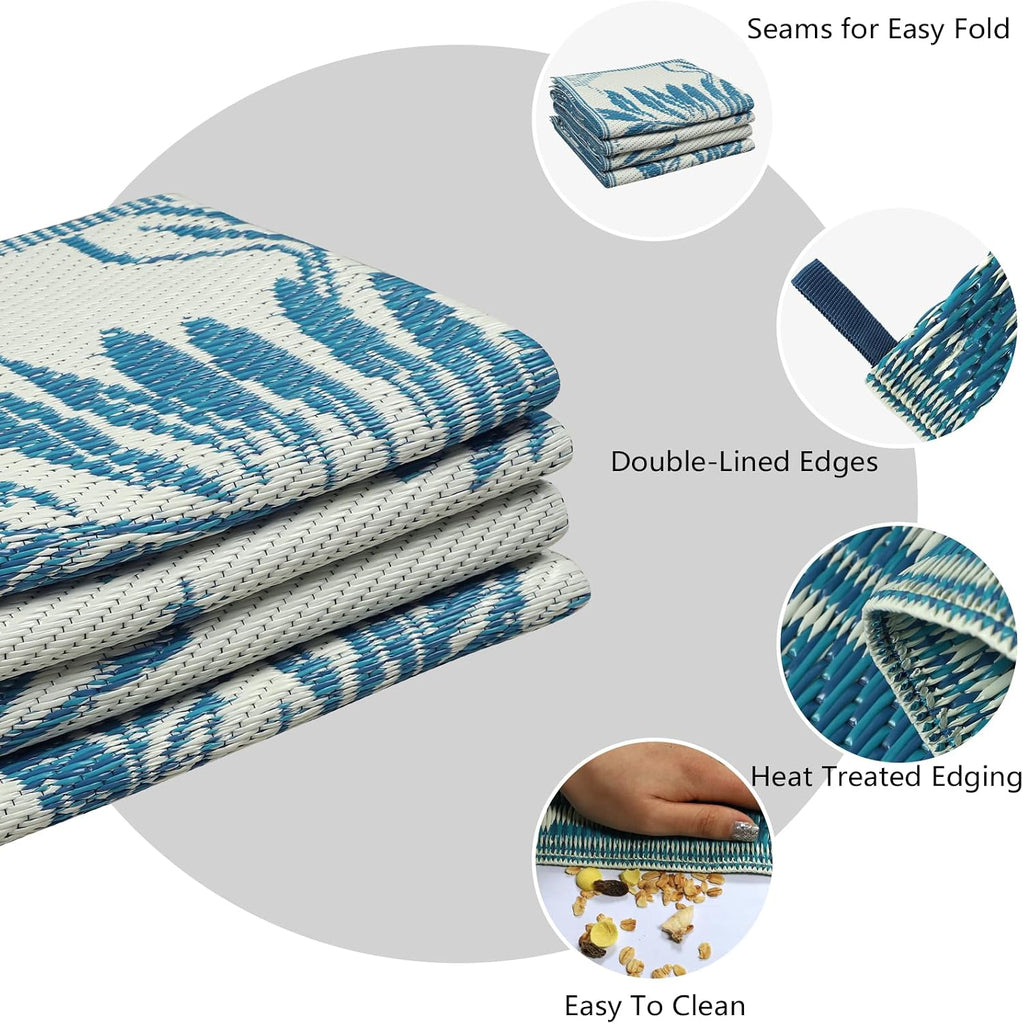 Outdoor Rug Waterproof Reversible Plastic Patio Rug Large Outdoor Carpet Lightweight UV-Resistant Portable
