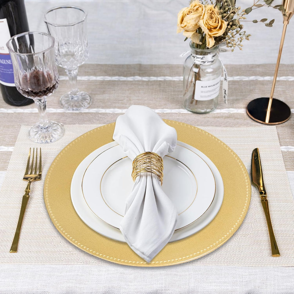 Gold Charger Plates Bulk, Plate Chargers with Beaded Rim - Set of 50