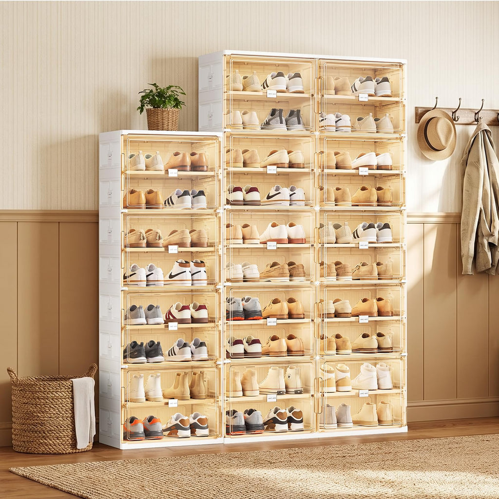 6 Tiers Foldable Shoe Rack Organizer Cabinet for Closet Entryway, Large Collapsible Shoe Storage Box with Magnetic