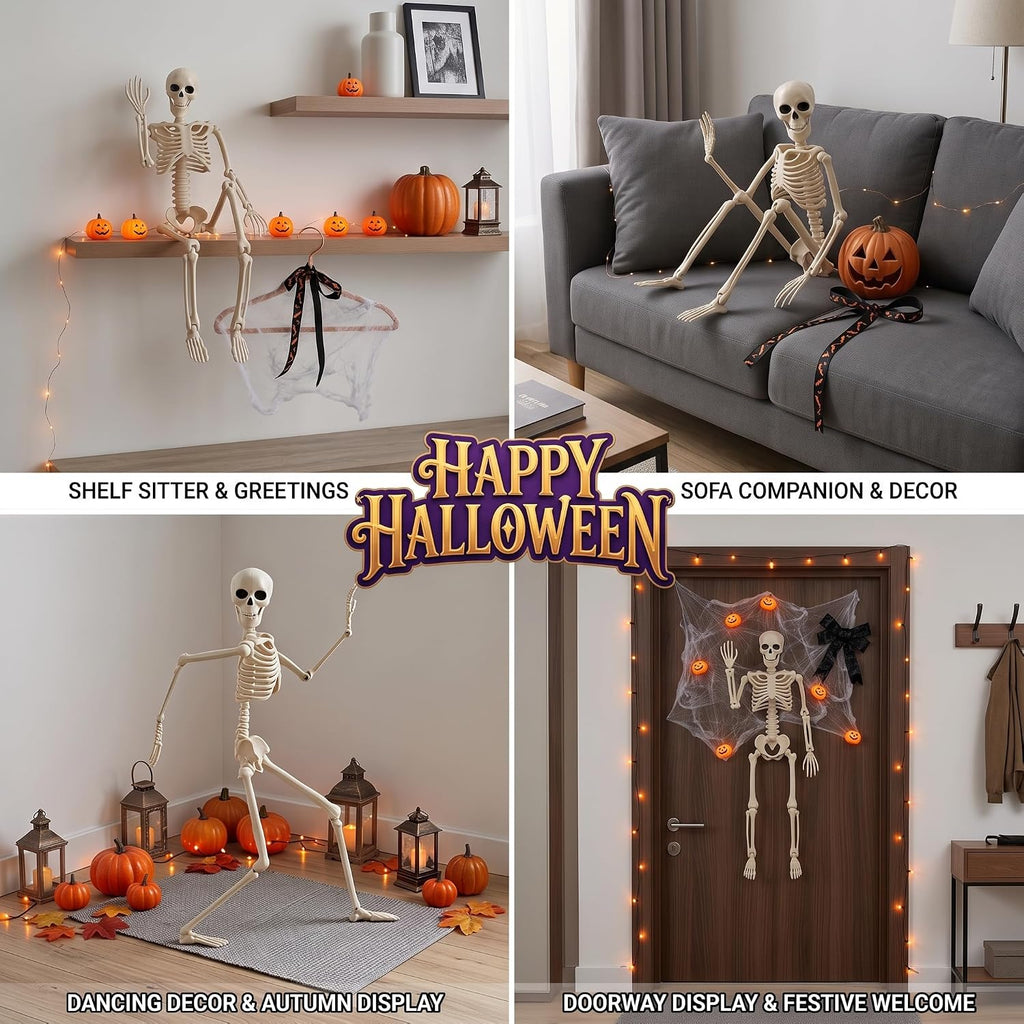 16in Posable Skeleton Halloween Decorations,Mini Skeletons - Set of 5