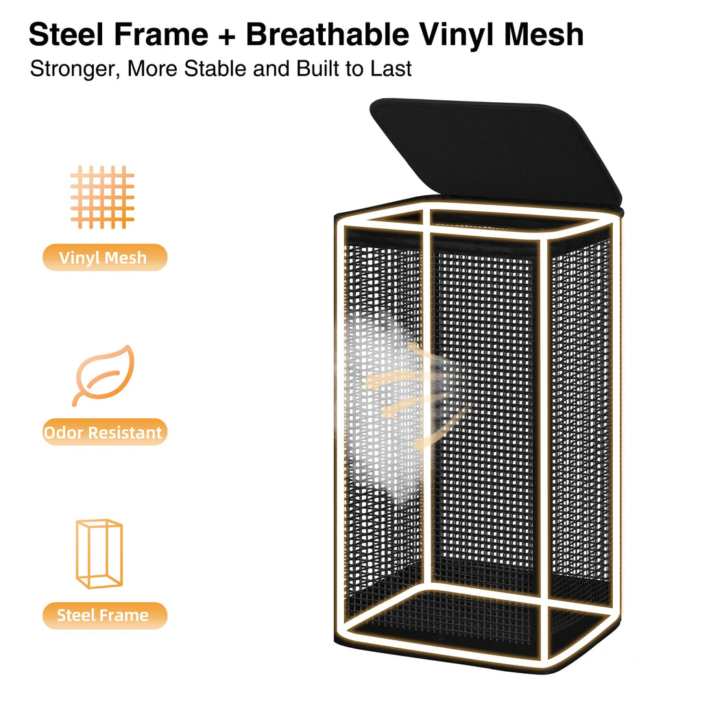 Laundry Hamper with Lid, 90L Sturdy Steel-Frame Clothes Hamper with Removable Washable Liner, Breathable Large