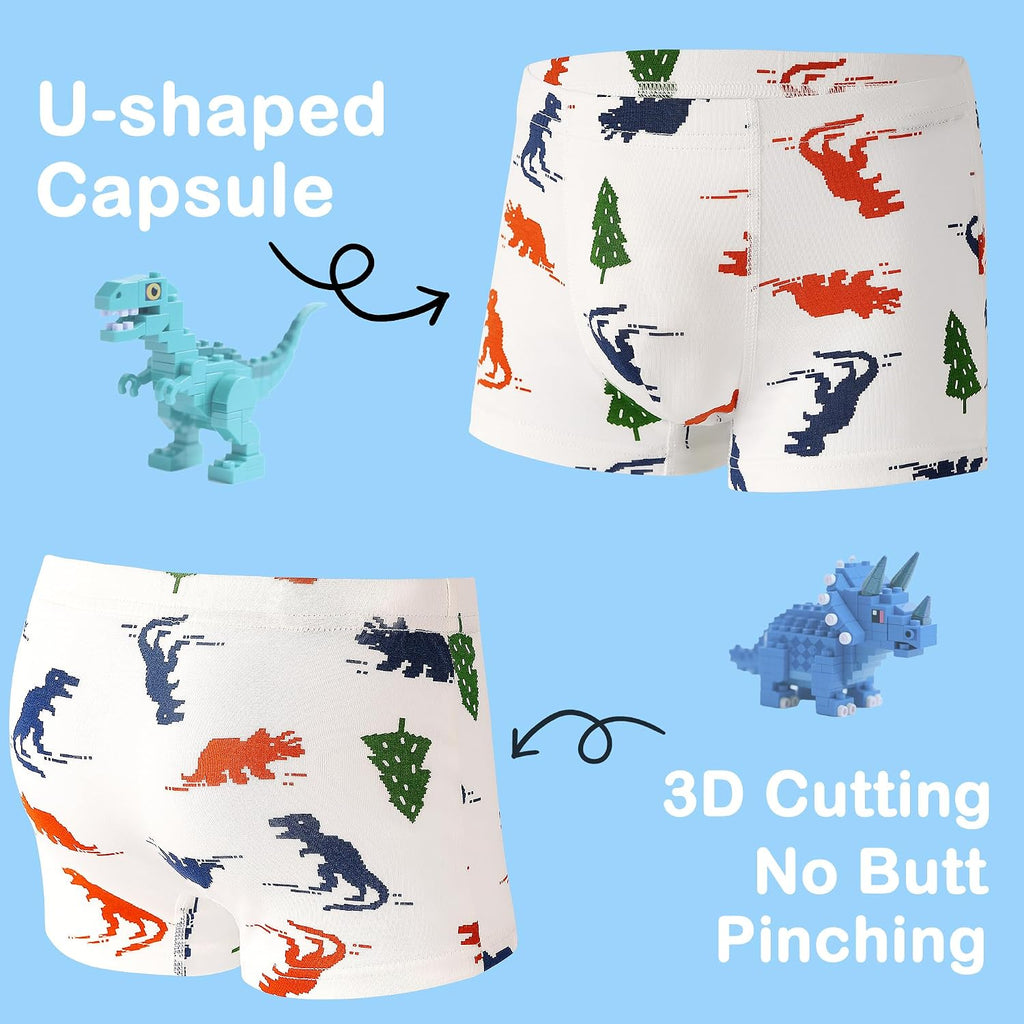 Boys Dinosaur Underwear- Pack of 5 Soft Cartoon Colorful Boxer Shorts Briefs with Fun for Kids Old
