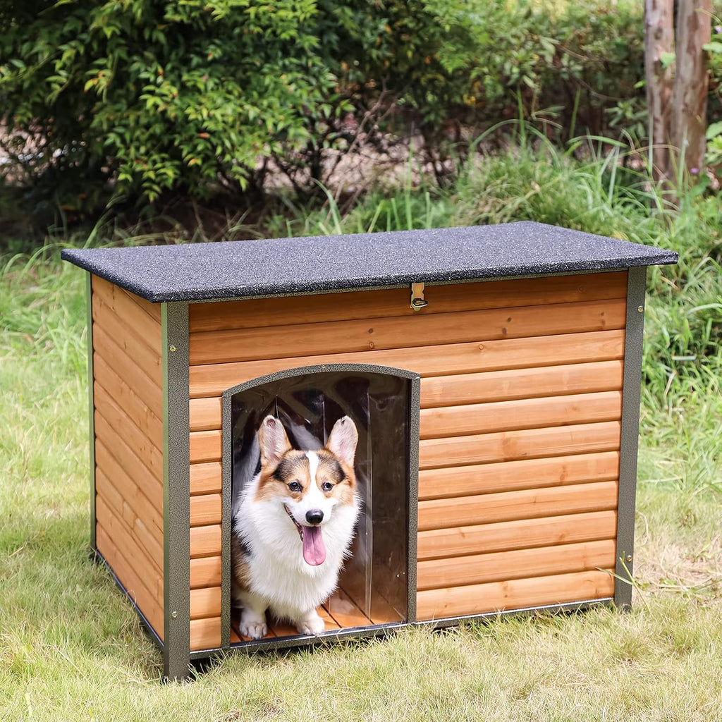 Insulated Dog House Outdoor & Indoor Wooden Dog Kennel for Winter with Raised Feet Weatherproof for Small & Medium &