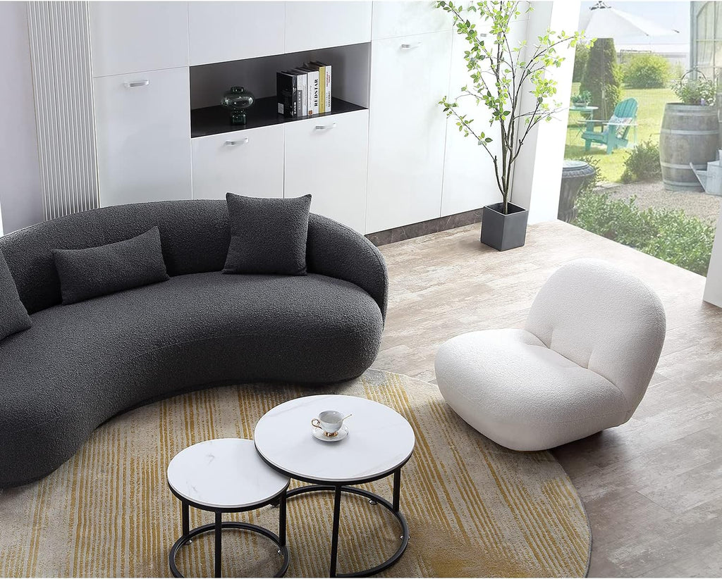 Mid Century Modern Curved Living Room Sofa, 4-Seat Boucle Fabric Couch , Grey