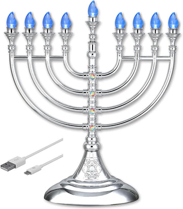 Traditional LED Electric Hanukkah - Battery or USB Powered, Includes Micro USB Cable (Metallic Silver, 6) - Set of 6