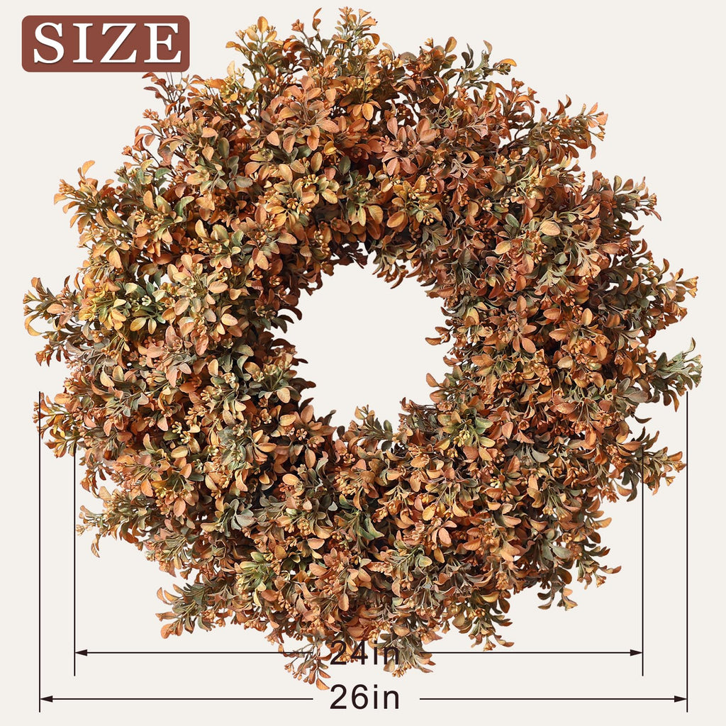26" Artificial Fall Boxwood Wreath for Front Door Decoration(Autumn Orange)