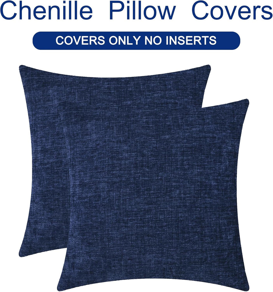 Throw Pillow Covers Decorative 18 X 18 Inches Pack of 2 Cozy Chenille Cushion Cases