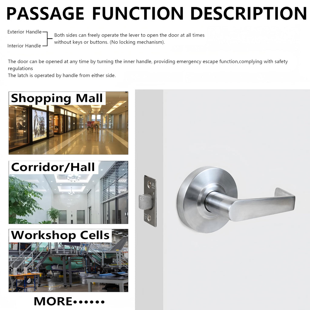 Passage Function Commercial Heavy Duty Cylindrical Handle Lock, Commercial Door Handle, Heavy-Duty Door Lock,ANSI