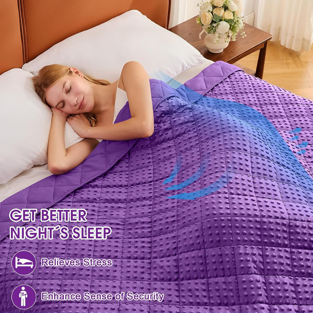 Purple Weighted Blanket for Adults 20lbs, 48"x72", Twin Full Size Cooling Minky Heavy Throw Blanket for 180-220lbs
