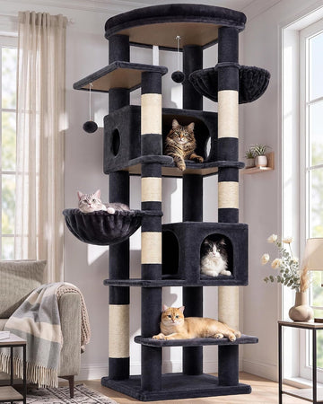 Heavy Duty Cat Tree, 74in Sturdy Cat Tower for Large Cats Adult, Big Cat Tree with 7 Sisal Scratching Posts