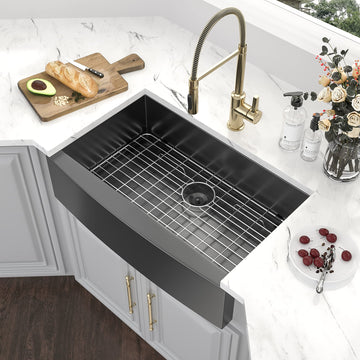33 Inch Black Farmhouse Apron Front Stainless Steel 16 Gauge Single Bowl Farm Sinks Deep Bowl Farmer Kitchen Sinks
