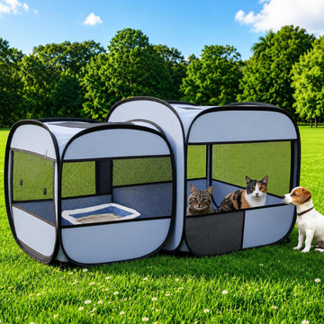 2-in-1 Dog Playpen Portable Cat Playpen, Non-Separable, No Assembly