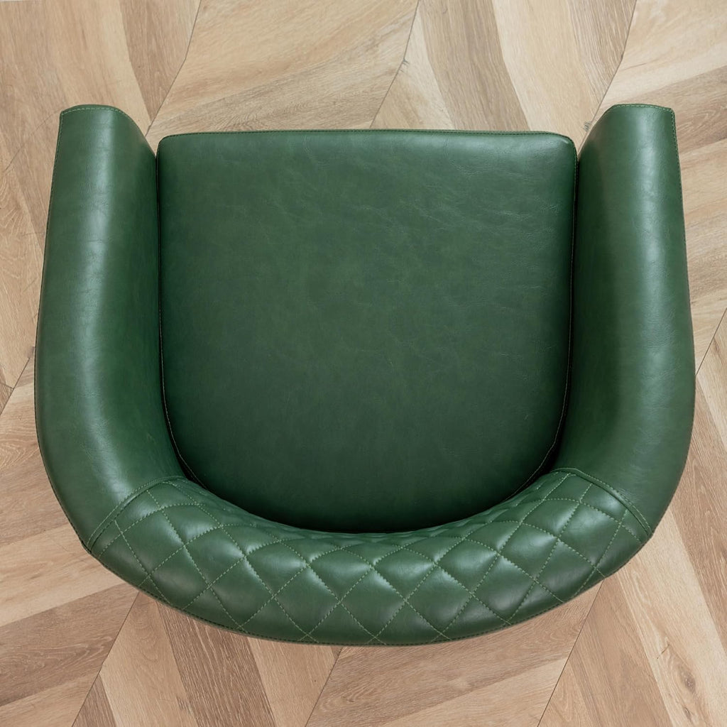 29" W Faux Leather Barrel Chair PU Tufted Accent Club Chair, Green