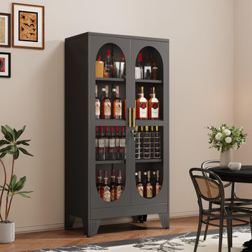 61" Tall Metal Curio Cabinet, Display Cabinet with Glass Door, 4 Tier Liquor Cabinet with 3 Adjustable Shelves