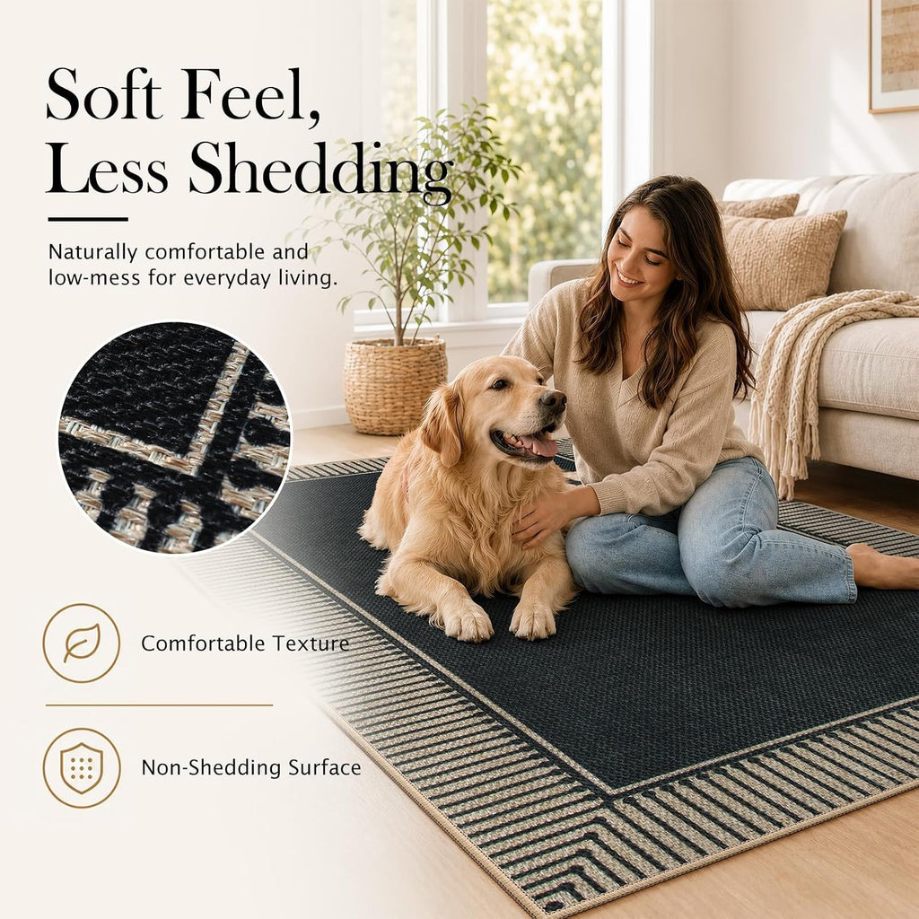 Easy Jute 2'6"x8' Runner Rug, Black Indoor Outdoor Striped Runner
