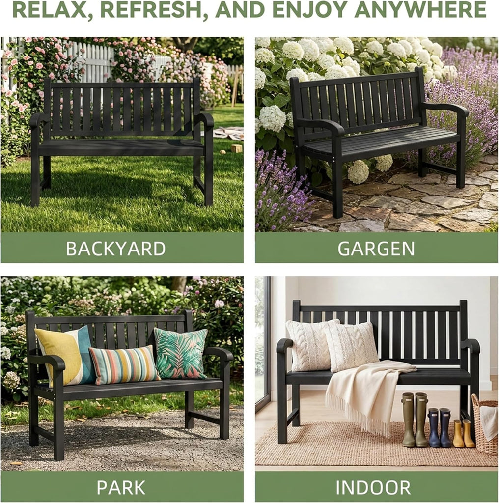 Outdoor Bench, 2-Person Outdoor Benches Weatherproof | 560 lbs Weight Capacity, Low Maintenance, Garden Bench , Park