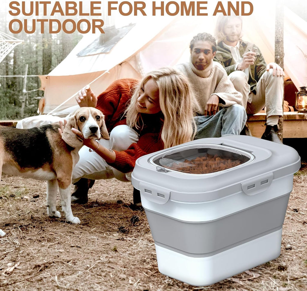 Dog Food Storage Container Small, 10-13lbs Collapsible Dog Cat Food Containers with Airtight Clear Flip-top and Pet