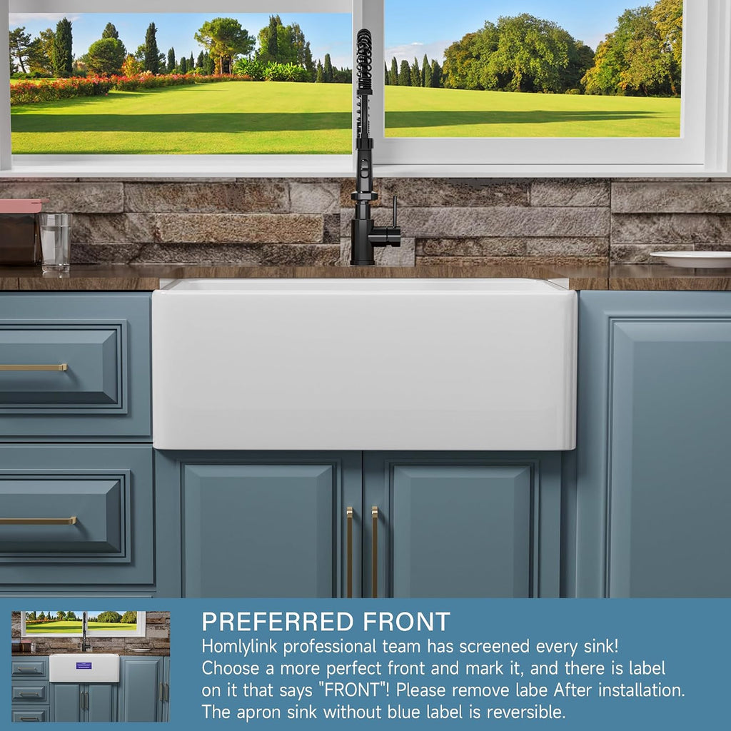 27" x 18" Fireclay Apron Front Farmhouse Sink White | Small single bowl farm style or laundry, Easy to clean