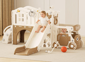 10 in 1 Toddler Slide, Kids Slide for Toddlers 1-3 (Brown, Large)