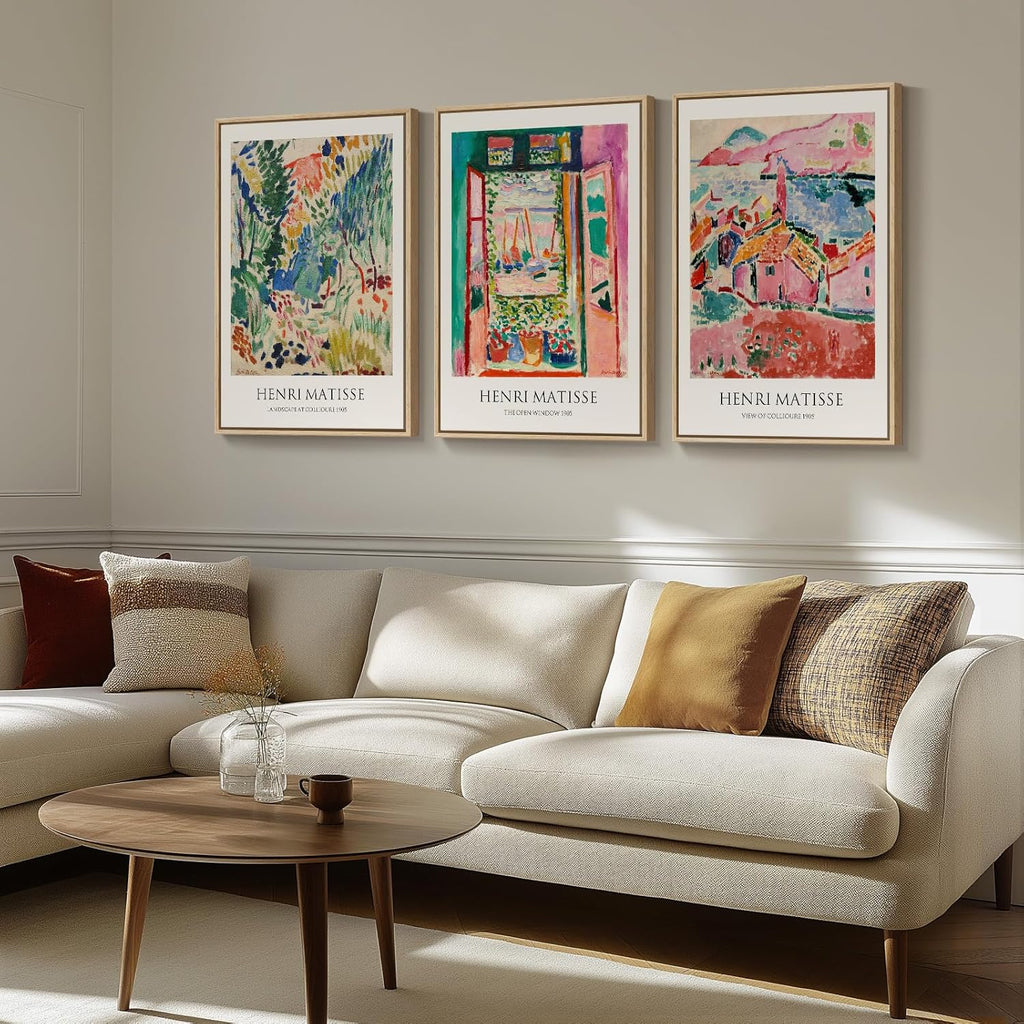 Large Framed Matisse Wall Art , 3 Piece Colorful Abstract Canvas Artwork for Walls, Retro Vintage Big Matisse Famous
