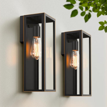 2-Pack Outdoor Wall Lanterns, Exterior Waterproof Outdoor Lights with Glass Shades, Bronze Porch Lights Wall Mounted