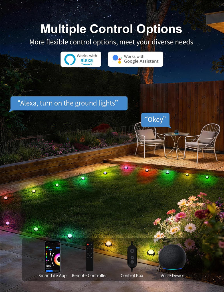 Outdoor Ground Lights 26 Pack, 58FT RGBCW Pathway Lights Wired