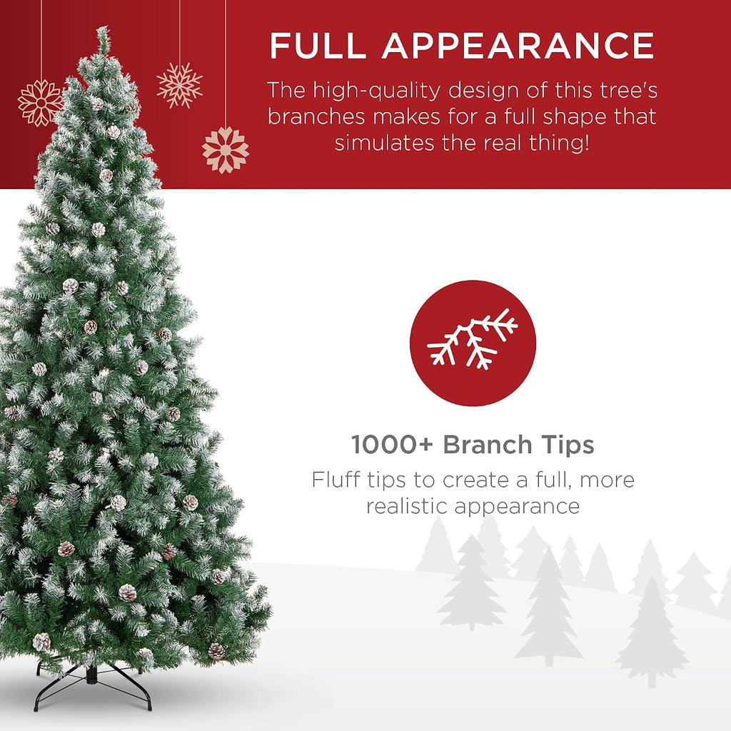 Pre-Decorated Holiday Christmas Tree , Party Decoration w/ 2,028 PVC Branch Tips, Partially Flocked Design, Pine
