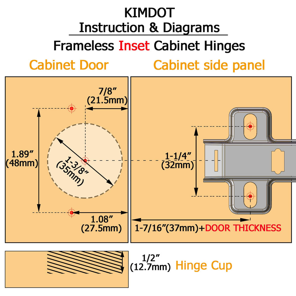 2 Pack Frameless Soft Close Cabinet Hinges 105°Clip on Plate Adjustable Concealed European Door Hinges Nickel Plated