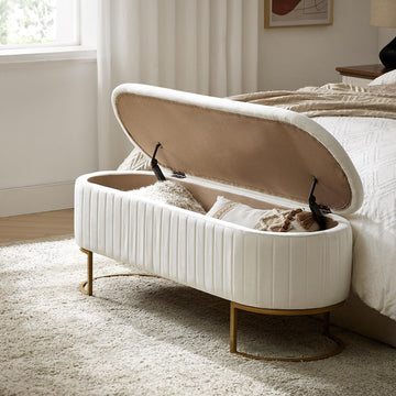 50.5" Velvet Storage Bench with Gold Legs, Modern End of Bed Bedroom Benches, Upholstered Flip Top Window Ottoman