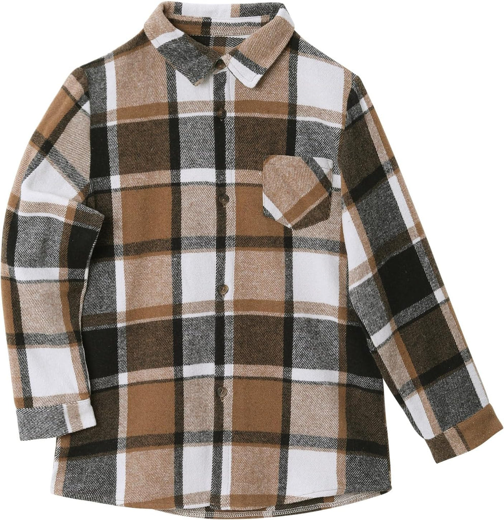 Boys Casual Button Down Shirts Kids Long Sleeve Plaid Blouses Shacket Jacket