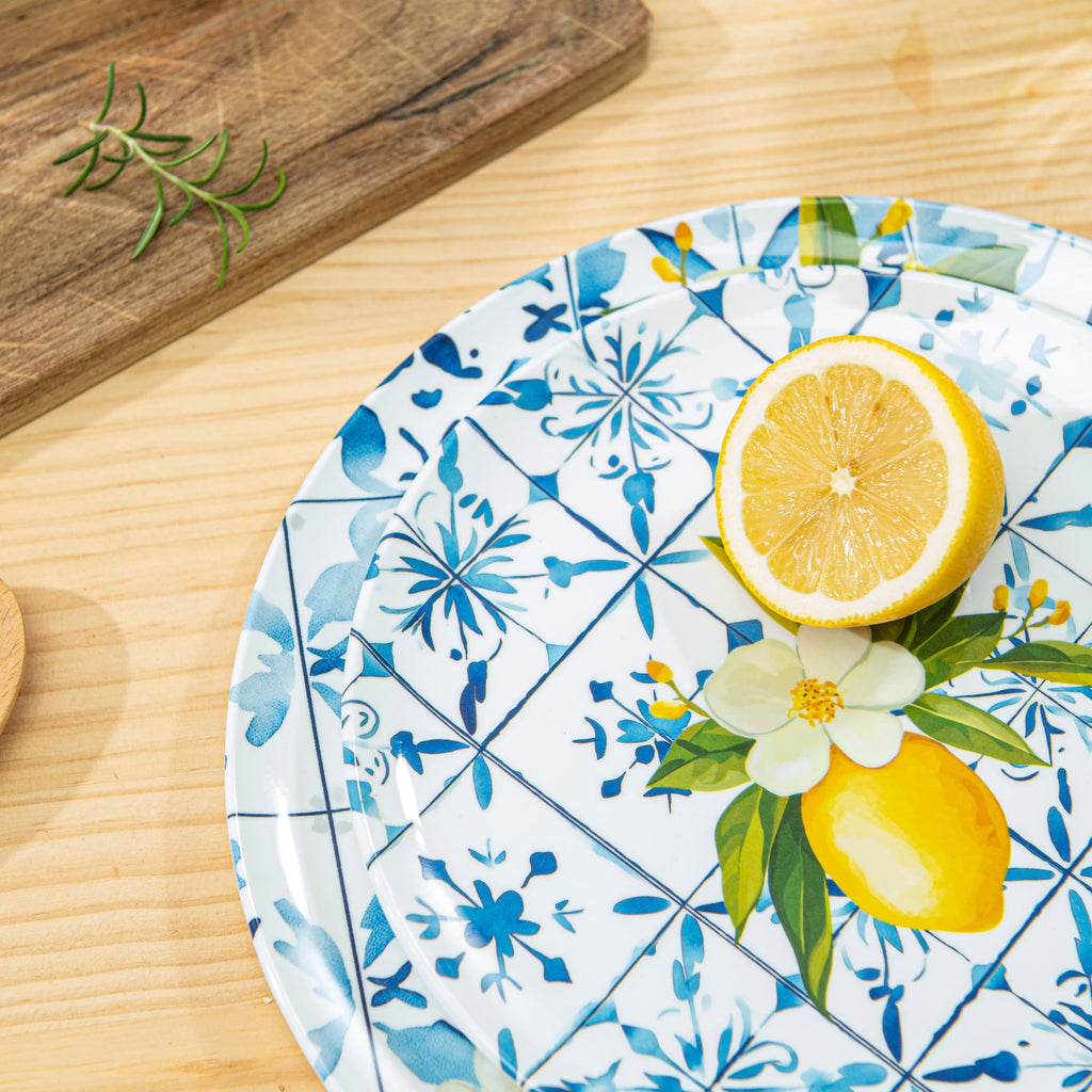 Melamine Dinnerware12 Piece Outdoor Indoor Set, Lemon Tiles