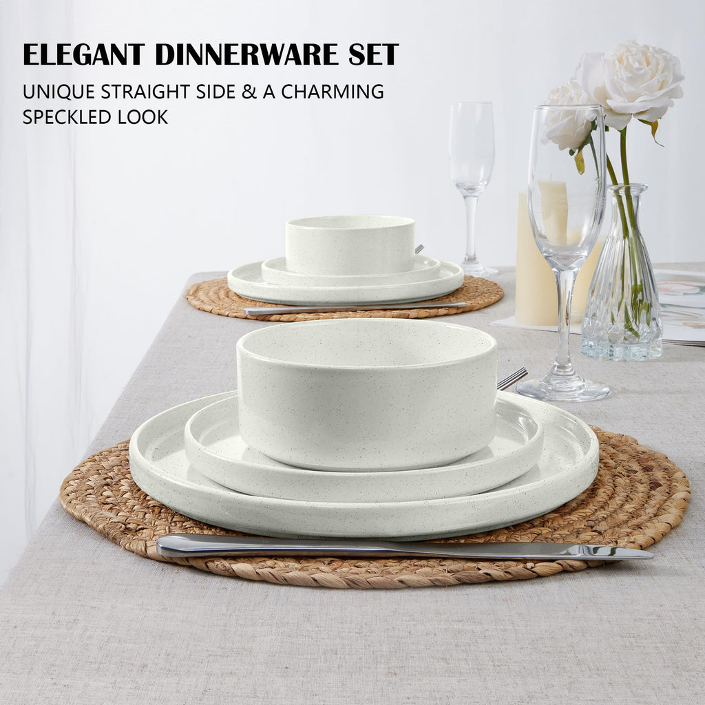 Dinnerware Sets for 6, 18-Piece Stoneware Plates and Bowls Set, White