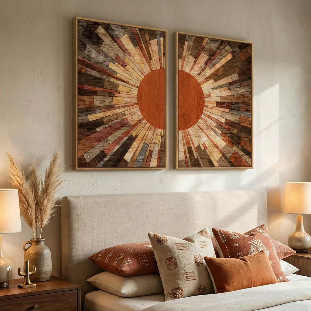 Large Framed Boho Mid Century Modern Wall Art, 24x36 Inch
