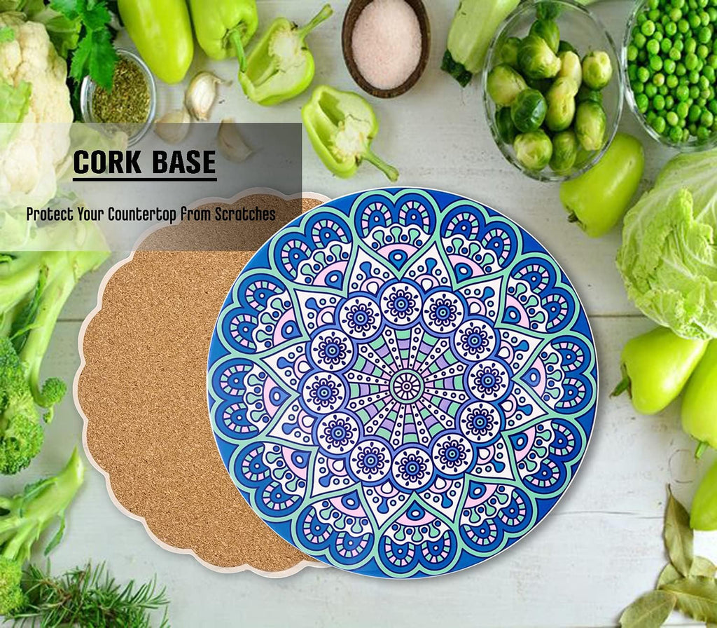 Ceramic Trivet for Hot Pots and Pans, Large Heat Resistant Mats with Cork Base, Trivets for Hot Dishes, Extra Thick - Set of 2