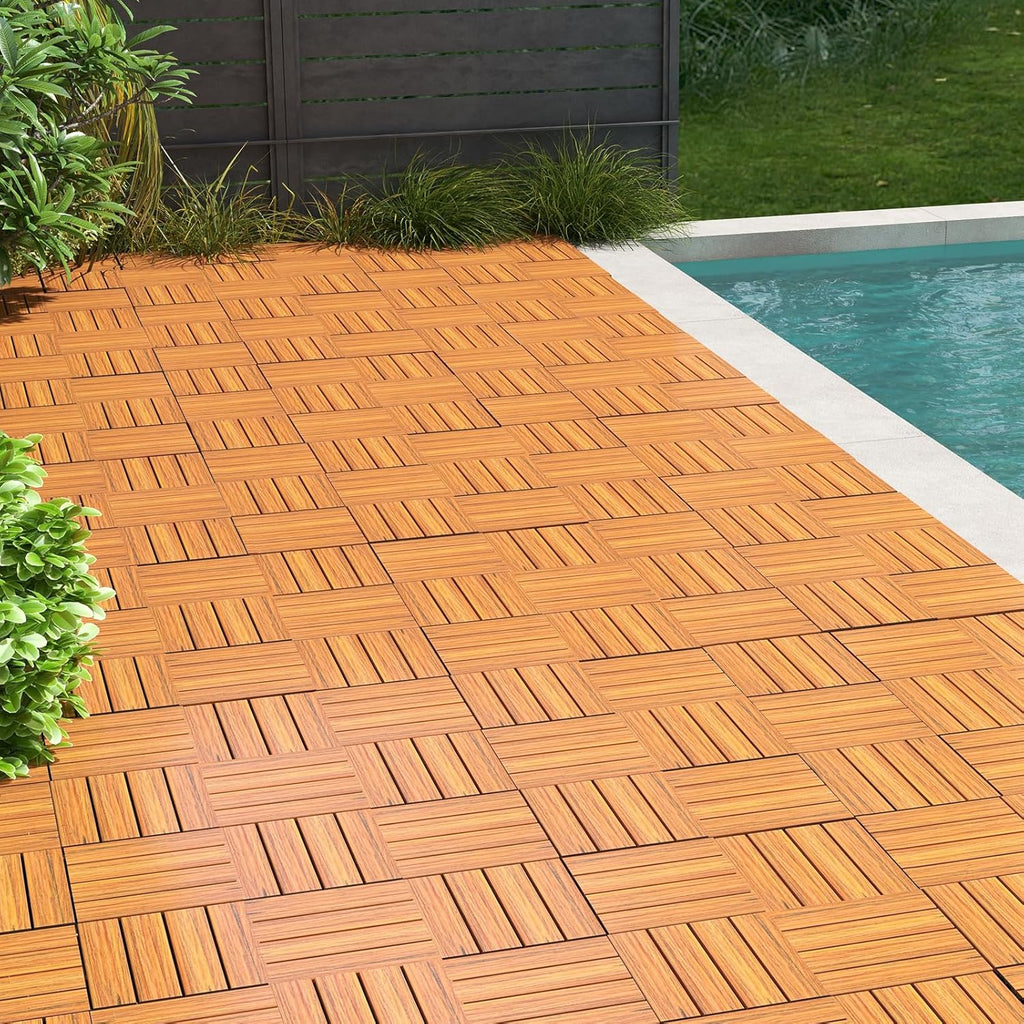 18 Pack Interlocking Deck Tiles - 18 sq.ft Weatherproof Composite Outdoor Flooring Covering, 12" x 12" Patio Decking
