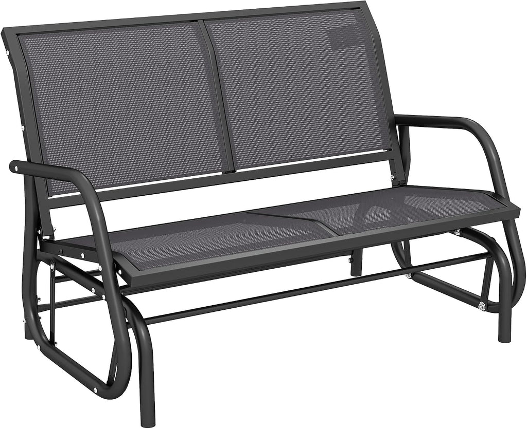 2-Person Outdoor Glider Bench with Steel Frame, Gray | Double Swing Rocking Chair, Loveseat, for Outside Patio