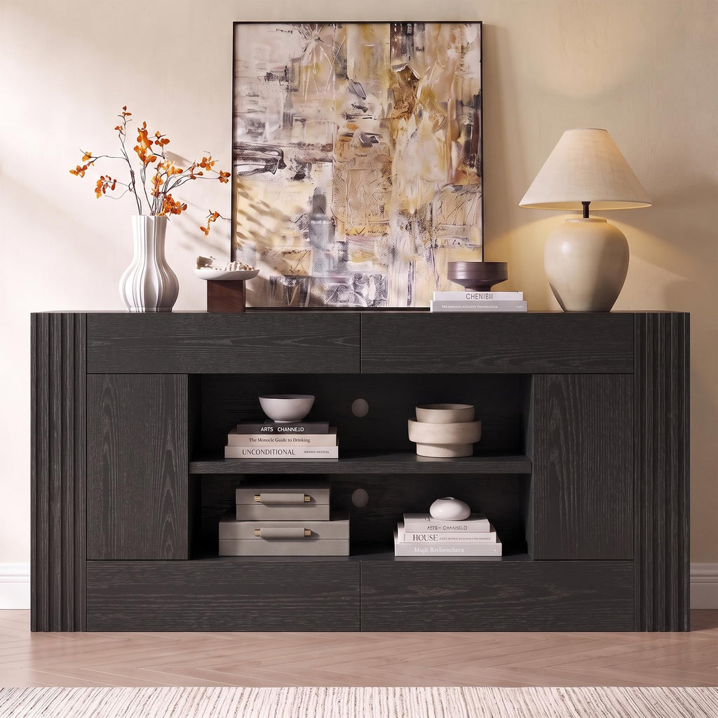 Modern 70" TV Stand for TVs up to 80", Sturdy Entertainment Center with 2 Drawers & 2 Side Cabinets, Media Console