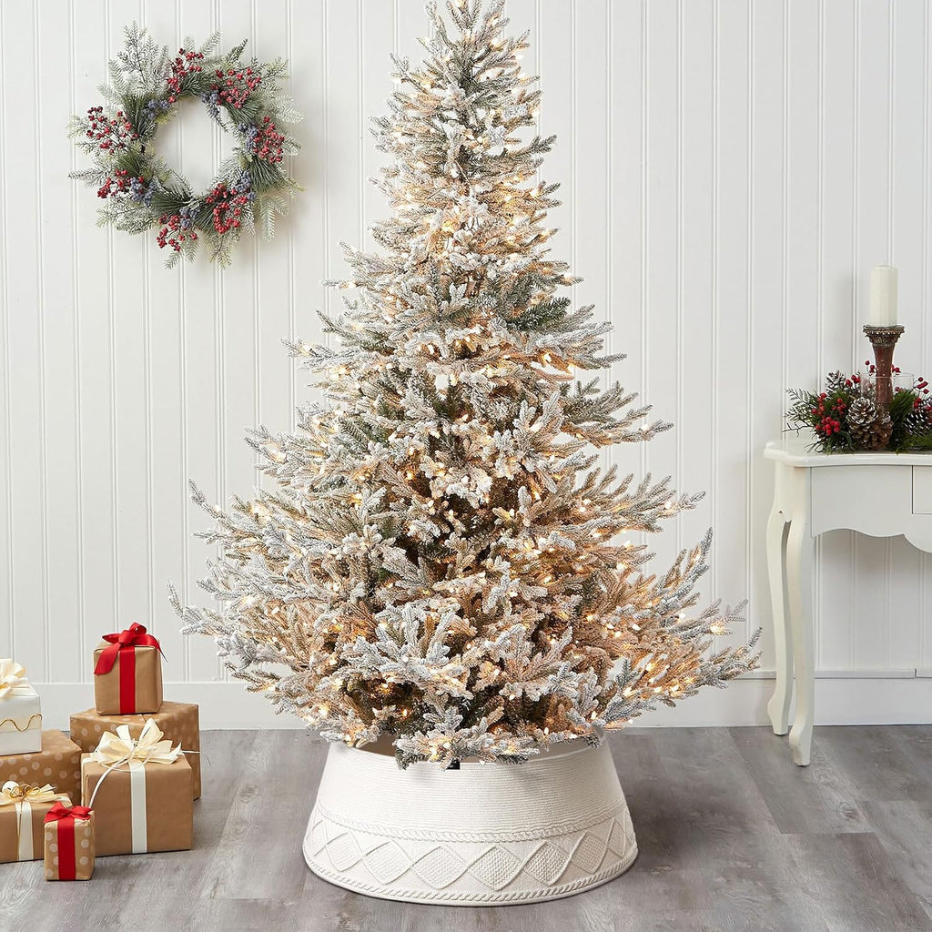Knit Christmas Tree Collar White 30 Inches Ivory Tree Skirt Ring Tree Basket Plastics Sheets with Collar Cover