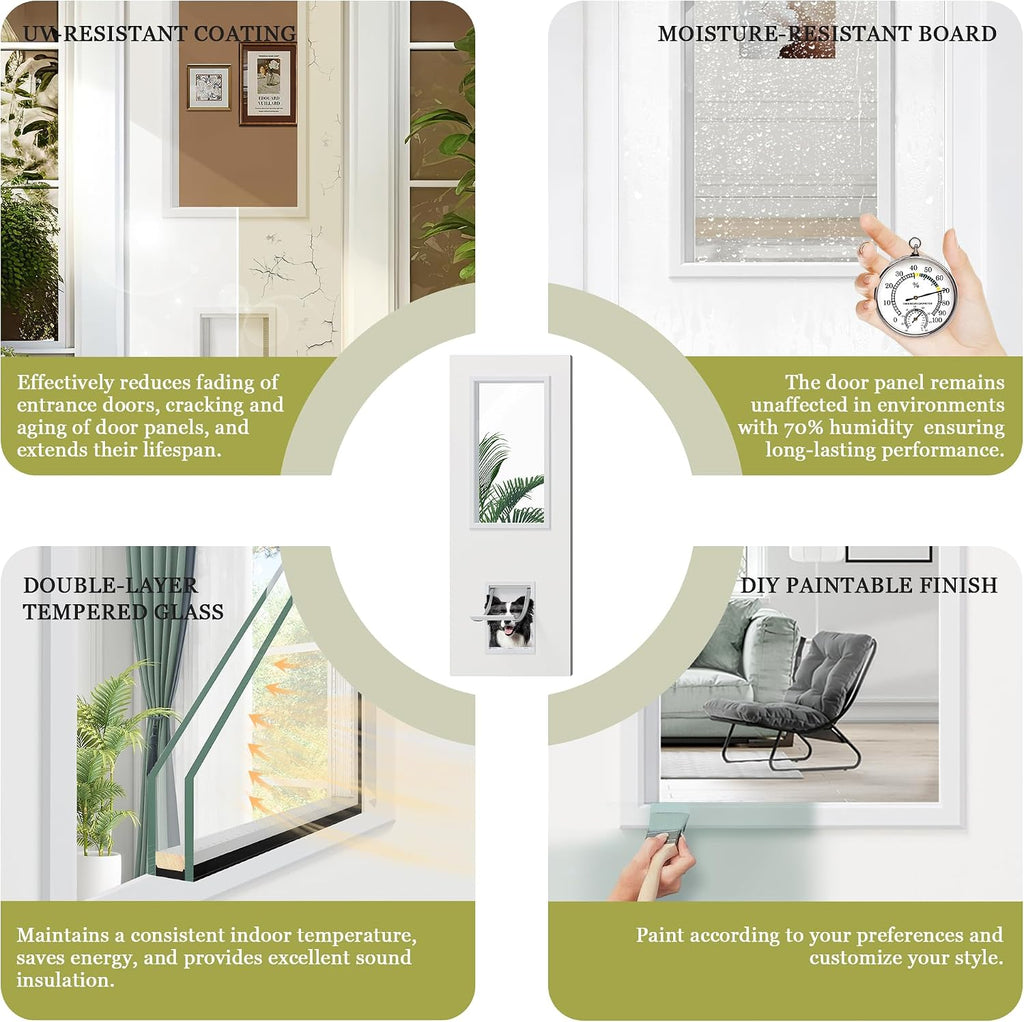 Entry Door, 32" x 80", 1-Panel Frosted Glass Front Door, Solid Wood & MDF Construction, Waterproof Primer, Easy to