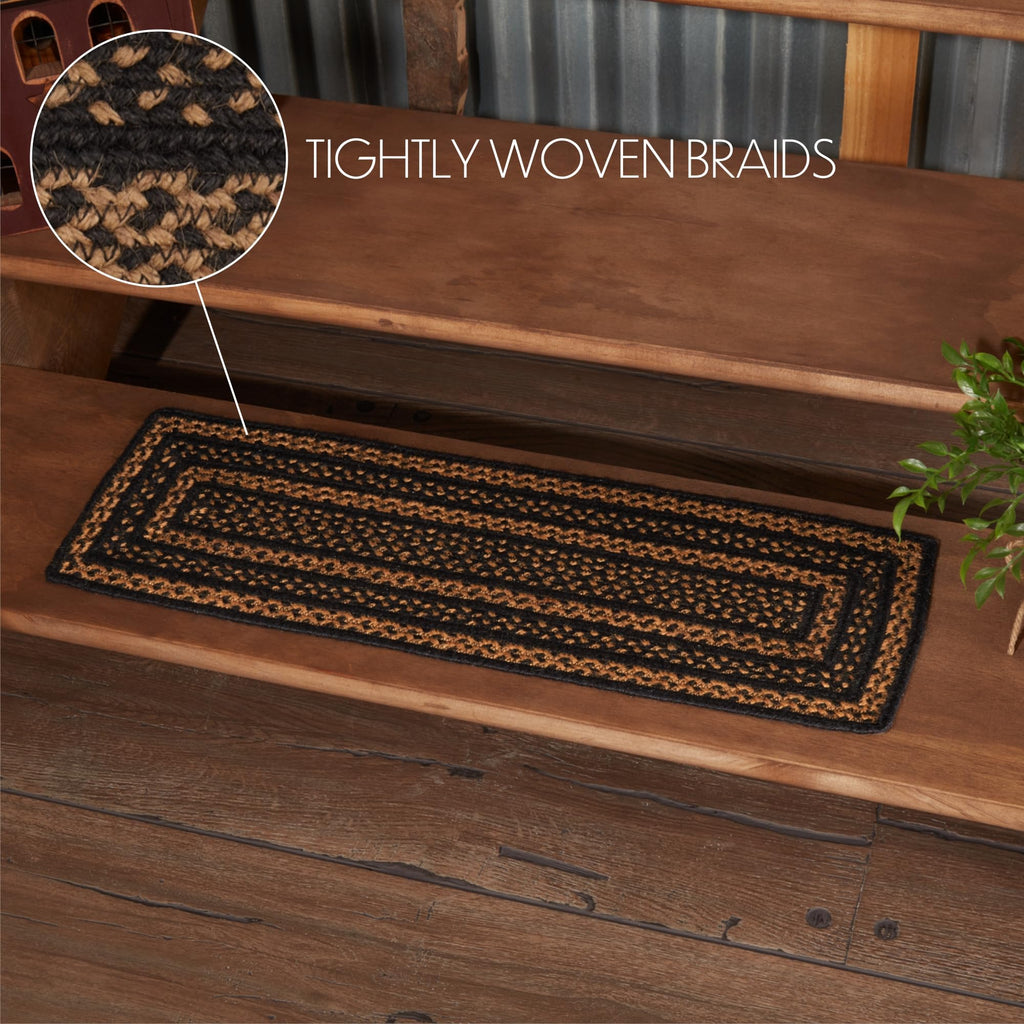 Farmhouse Primitive Jute Black Striped Stair Tread Rectangle Latex Floor Decor 8.5"x27"