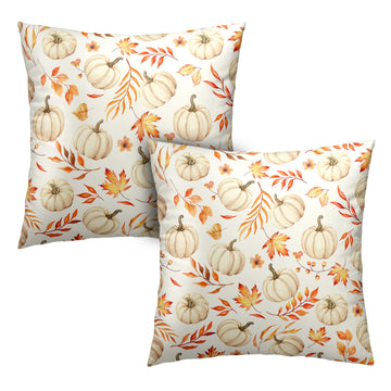 Fall Pillow Covers Thanksgiving White Pumpkin Throw Pillow Covers Harvest Maple Leaf Pillow Cases 16x16 Set of 2