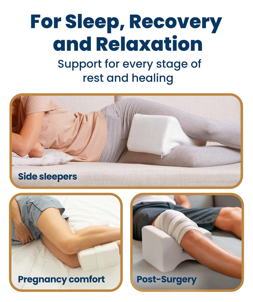 Memory Foam Knee Pillow for Side Sleepers - Sciatica Pain Relief Pillow, Removable Strap Support - Leg Pillows for