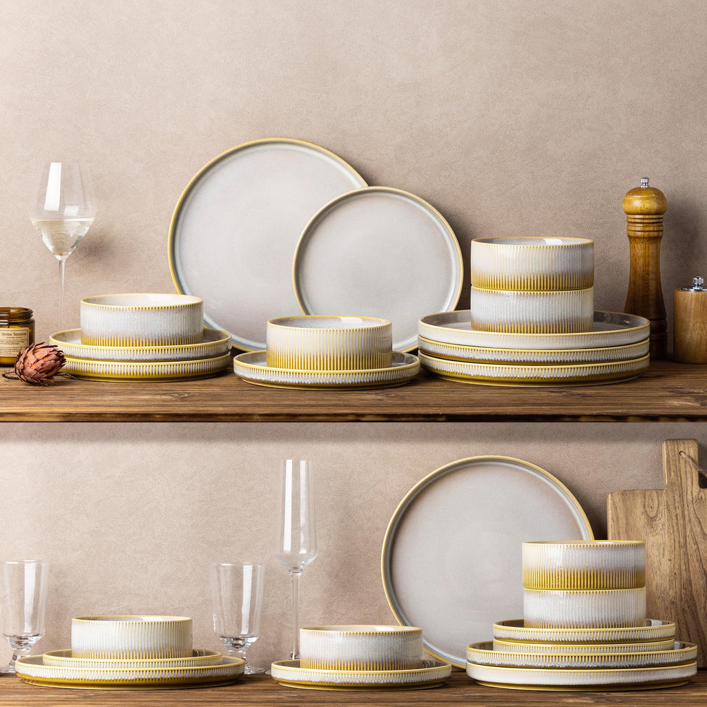 Ceramic Dinnerware Set for 6, 18-Piece Plates and Bowls Set